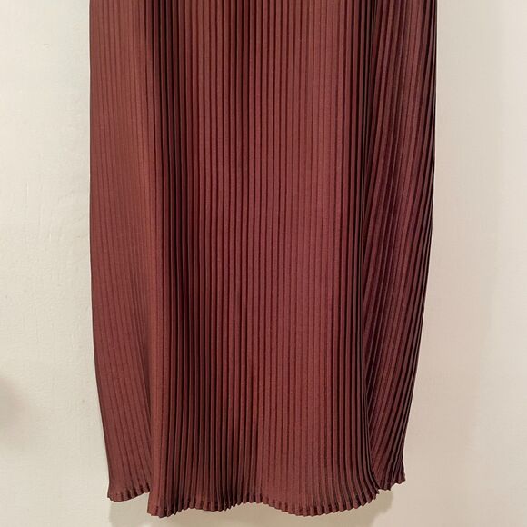 All Saints Sleeveless Pleated Slip Mini Dress Burgundy 2 - Picture 5 of 11